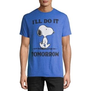 Peanuts Snoopy Tomorrow S/S Pullover Crewneck Graphic T-shirt Heather Blue Sz. L